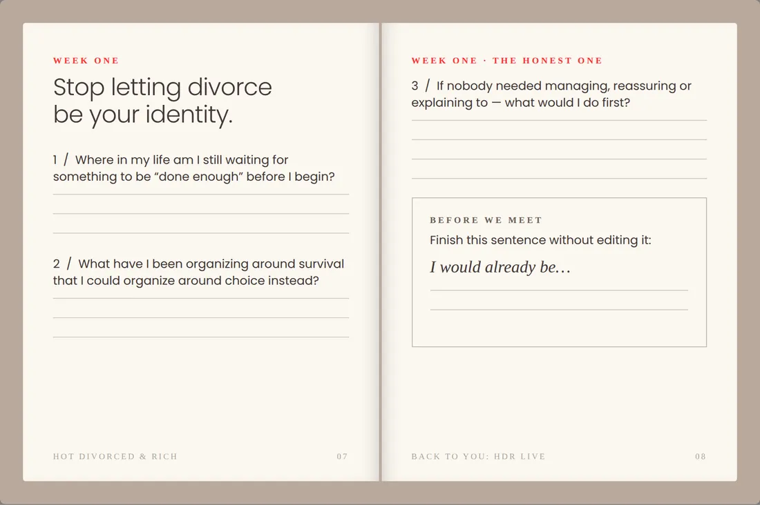 A spread from the Hot Divorced & Rich workbook